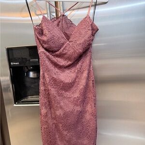 Windsor Mauve Lace Cowl Midi Dress
